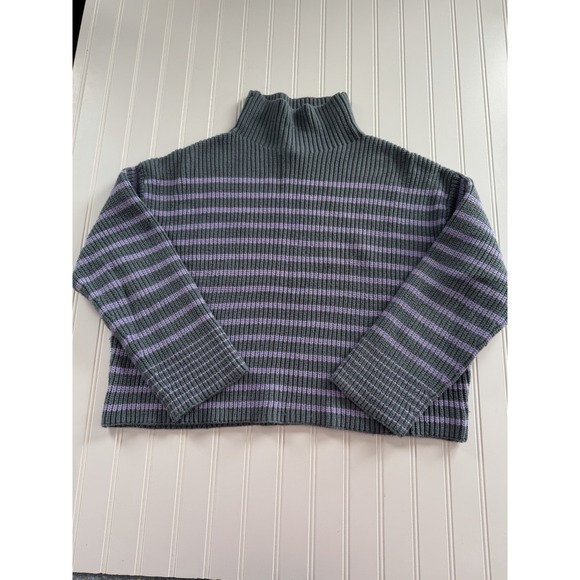 Ann Taylor Sweaters - Ann Taylor Womens L Teal Purple Striped Pullover Turtleneck Sweater